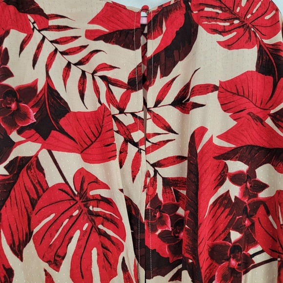 H&M Johanna Ortiz Dress Red Beige Floral Leaves Print Ruffles Short Sz L Open - Picture 4 of 8